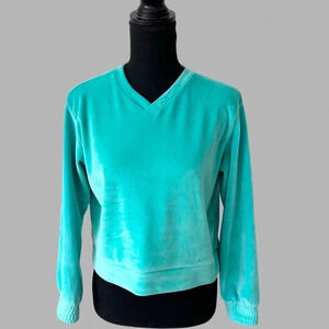 Zella Turquoise  V Neck Velvet Pullover Sweater